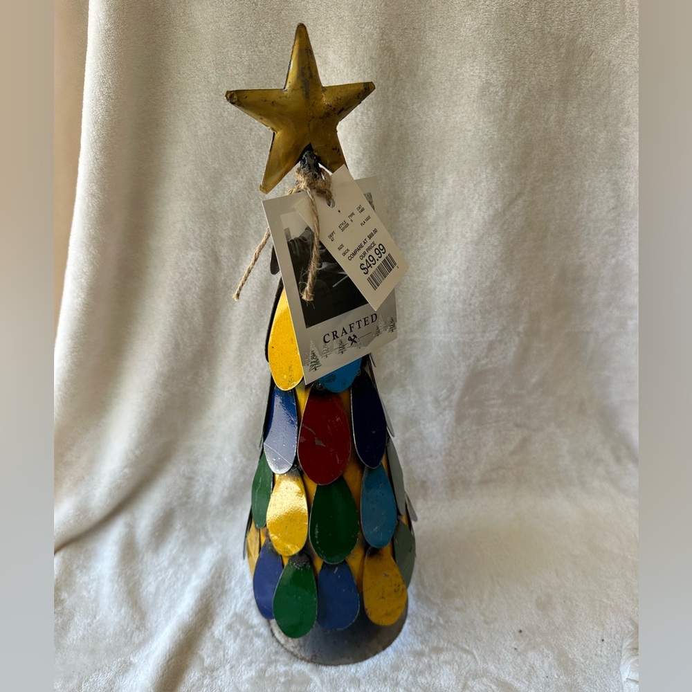 Crafted Recycled Metal Colorful Christmas Tree 18” New